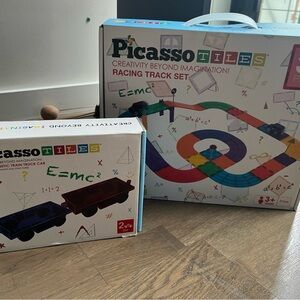 PicassoTiles Magnetic Building Sets – Racing Track + Cars (2 Sets Bundle)
